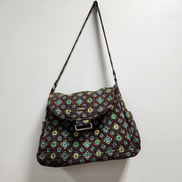 Longaberger Sisters Lexie Quilted Reversible Tote & Makeup Bag Adorn Brown Green - Picture 4 of 16